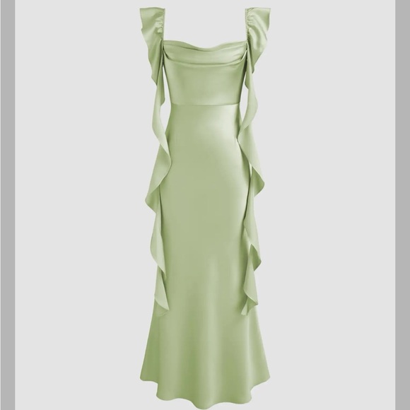 Cider Dresses & Skirts - Cider SATIN COWL NECK SOLID RUFFLE HEM MAXI DRESS CC4-8 M